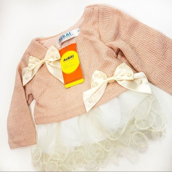 NWT Pink Sweater Dress with Ivory Tulle Sz 6-9M - Picture 2 of 8